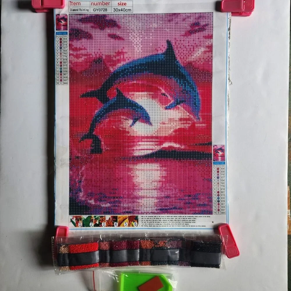 5D DIY Diamond Painting Two Dolphins In A Sunset Setting GY0728